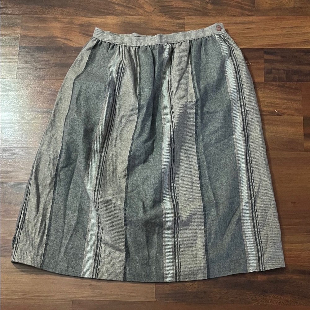 Vintage Gray Striped Wool Blend Midi Skirt 14